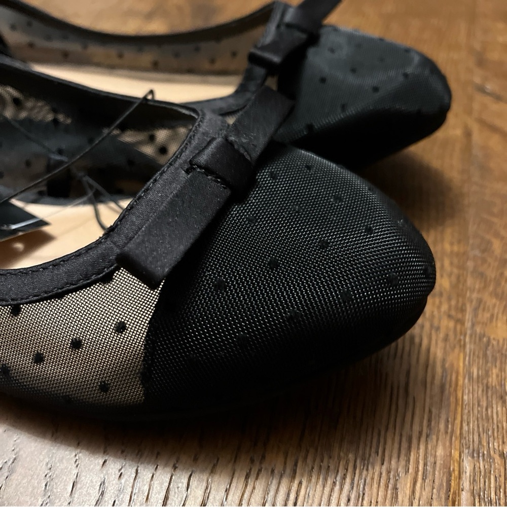 Torrid Mesh Dot Bow Shear Flats Slip On Ballet Mesh Black 7WW NWT Comfort Wide - Picture 3 of 8